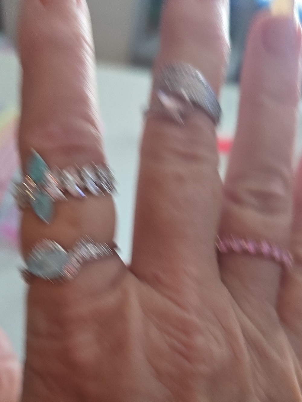 bp Silver Stackable Rings with Aqua and Pink Stones...set Of 4 Rings...sizes 7-1